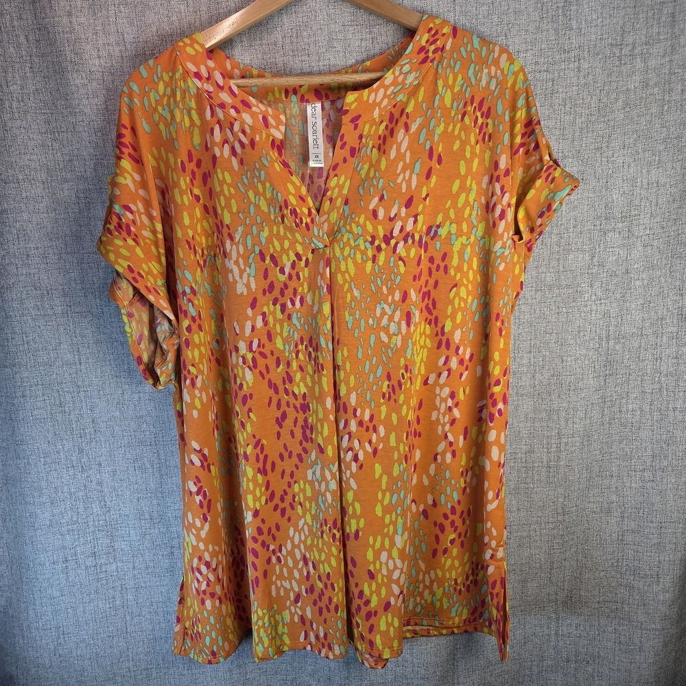 BohoChic Abstract Womens 2X Blouse Short Roll Tab Sleeve NWT Dear Scarlett Lizzy